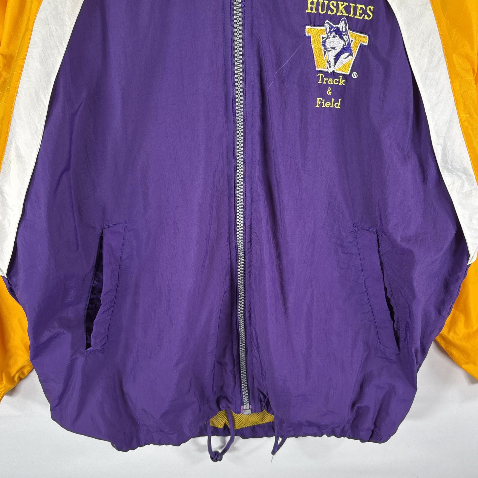 古着 ナイロンジャケット パーカー ハスキーチームロゴ刺繍 ツートンカラー フルジップ L イエロー メンズ