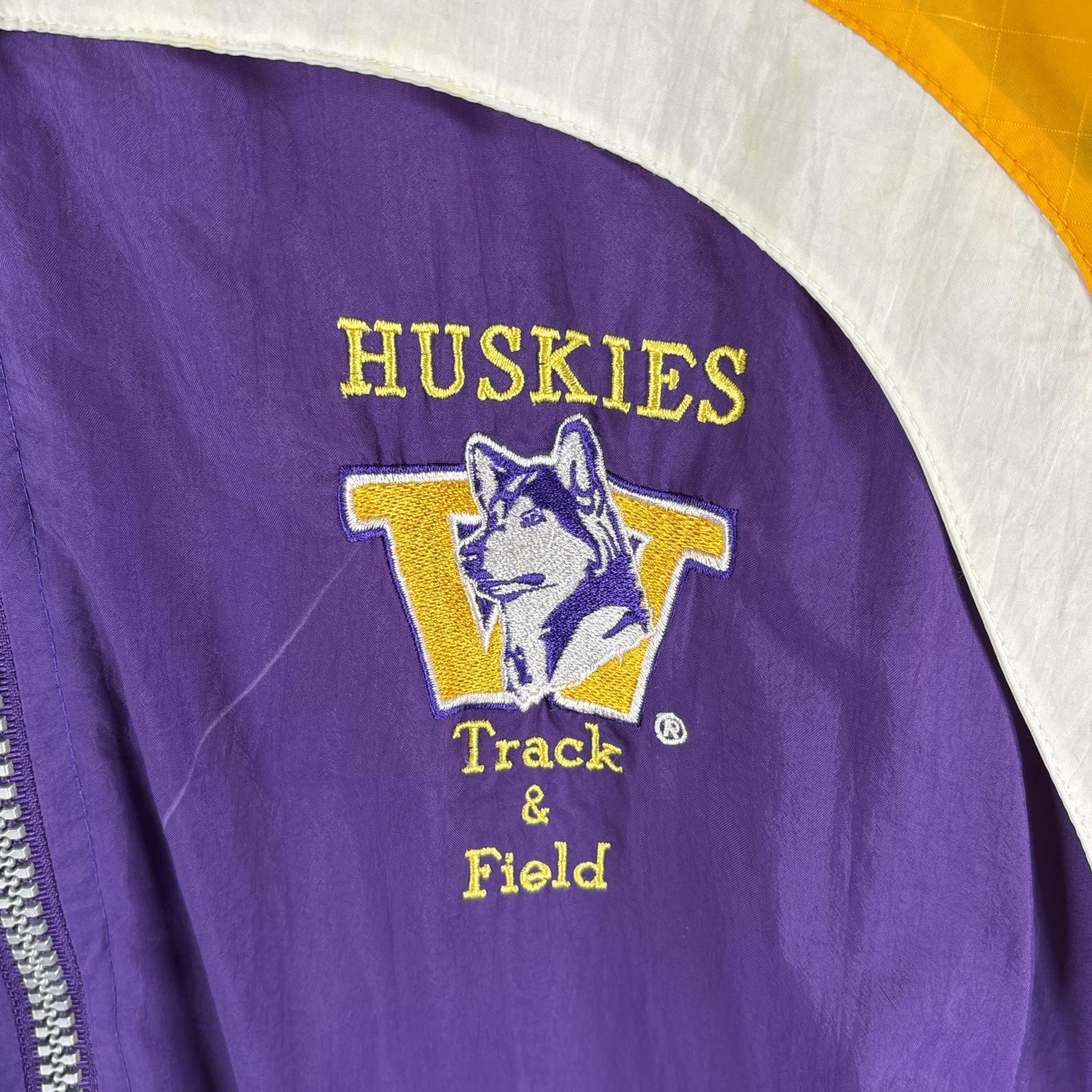 古着 ナイロンジャケット パーカー ハスキーチームロゴ刺繍 ツートンカラー フルジップ L イエロー メンズ