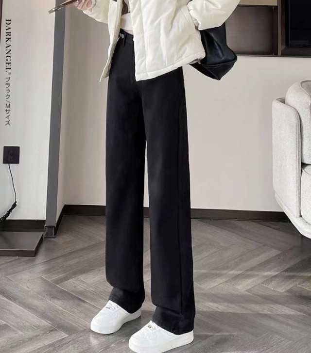 裏起毛 デニム デニムパンツ パンツ レディース ストレート 低身長さん 高身長さん 防寒 カジュアル ワイド ボーイフレンドデニム ブラック 垢抜け 黒 ブルー ライトブルー 秋 秋冬 冬【 裏起