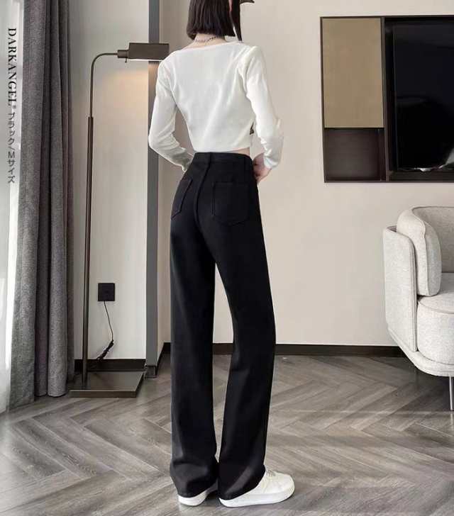 裏起毛 デニム デニムパンツ パンツ レディース ストレート 低身長さん 高身長さん 防寒 カジュアル ワイド ボーイフレンドデニム ブラック 垢抜け 黒 ブルー ライトブルー 秋 秋冬 冬【 裏起