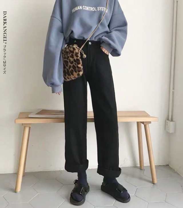 裏起毛 デニム デニムパンツ パンツ レディース ストレート 低身長さん 高身長さん 防寒 カジュアル ワイド ボーイフレンドデニム ブラック 垢抜け 黒 ブルー ライトブルー 秋 秋冬 冬【 裏起
