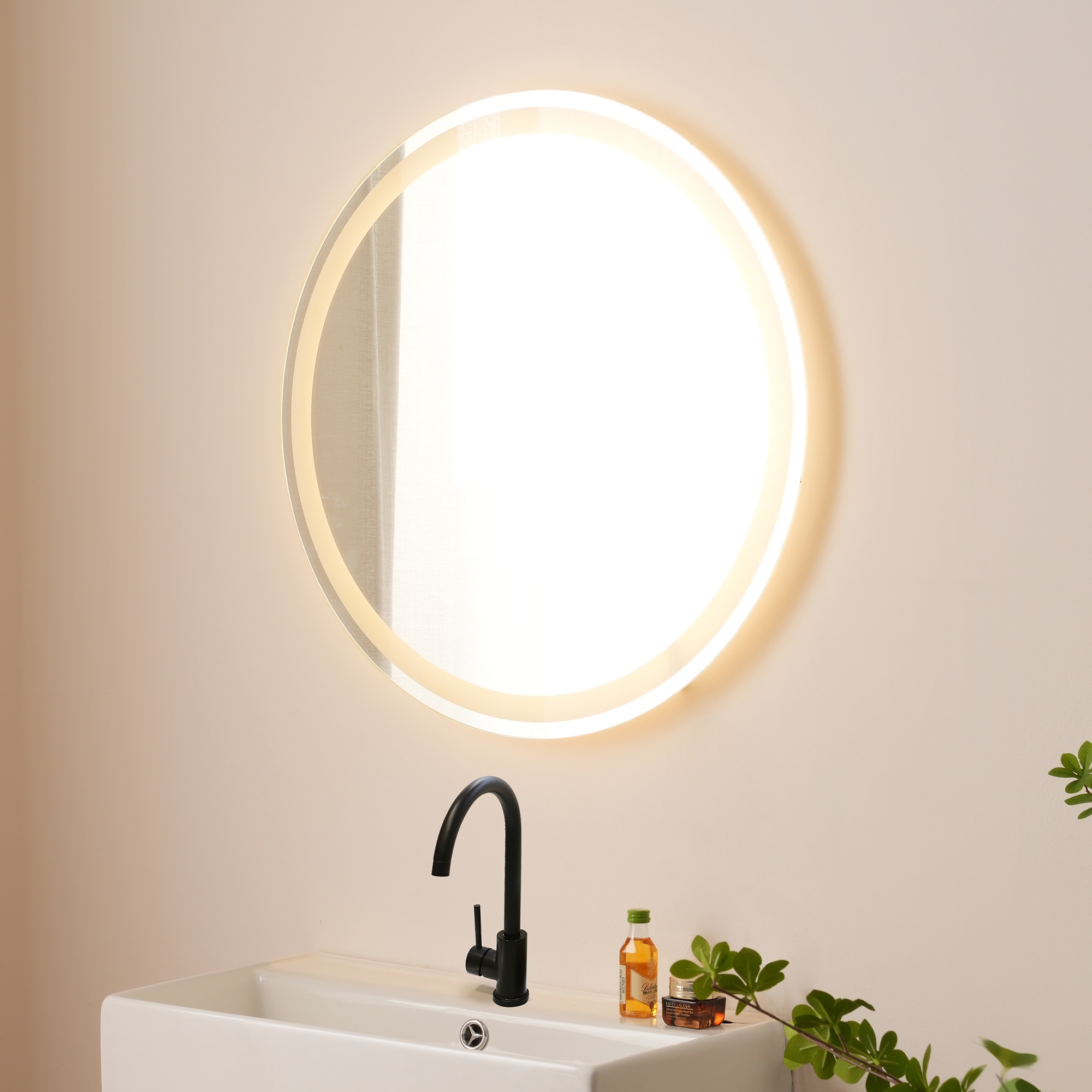 LED浴室ミラー 丸型 60*60CM ウォールミラー 洗面ミラー 化粧鏡 壁掛け鏡 照明付き ドレッサー 洗面所 洗面台 省エネ 明るさ調整 曇り防止機能 照明付き 防水加工 飛散防止G