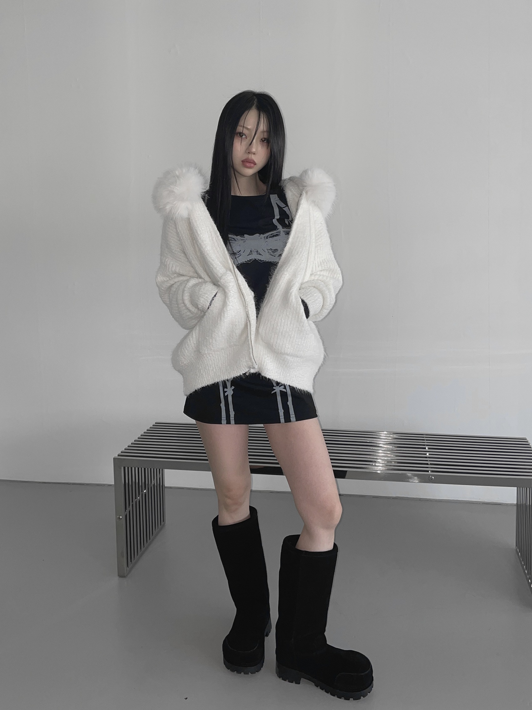【THEAIRTOWN】union treaming fur zip-up★ THEAIRTOWN union treaming fur zip-up パーカー