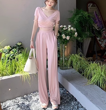 レディース 2点セット セットアップ トップス ボトムス カットソー半袖 プルオーバー ショート丈 Vネック パンツ ズボン ロング丈 ストレート かわいい 大人可愛い シンプル カジュアル レディース 2点セット セットアップ トップス ボトムス カットソー半袖 プルオーバー ショート丈 Vネック パンツ ズボン ロング丈 ストレート かわいい 大人可愛い シンプル カジュアル