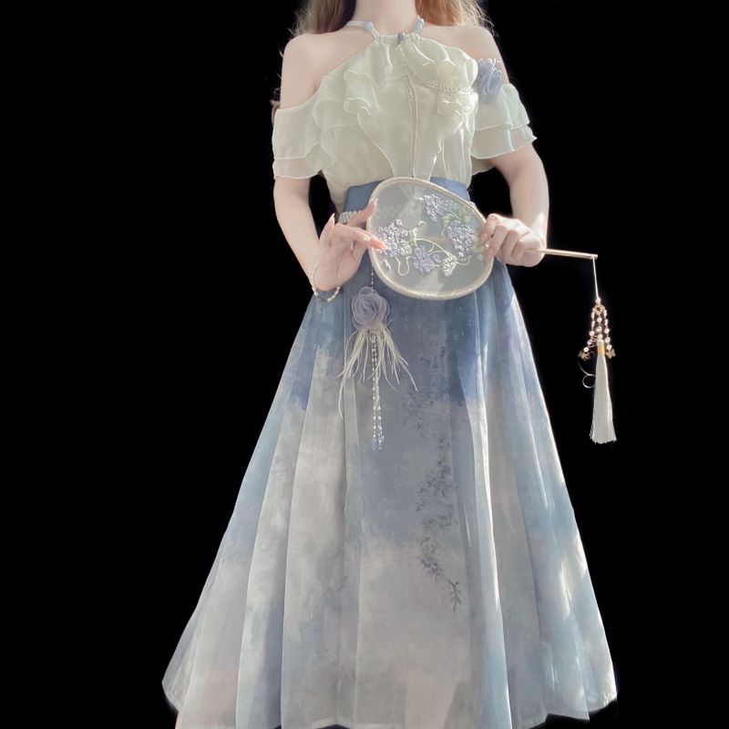 【フルセット】紫藤寄雲川新韓国cosエレメント露肩上着スカートセット 【フルセット】紫藤寄雲川新韓国cosエレメント露肩上着スカートセット