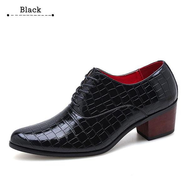 クロコダイル柄 レースアップ シューズ 靴 メンズ カジュアル ビジネスシューズ ハイヒール 紳士靴 合成レザー おしゃれ 身長アップ 脚長