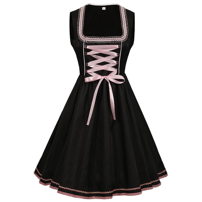 レディース ハロウィン コスプレ衣装 ロリータワンピース 2点セット ドイツ風 ヒール祭り メイド服 ウェイター ジャカード花柄 レースエプロン メイド服 女性 農場 田舎風 ワンピース 舞台劇 演出