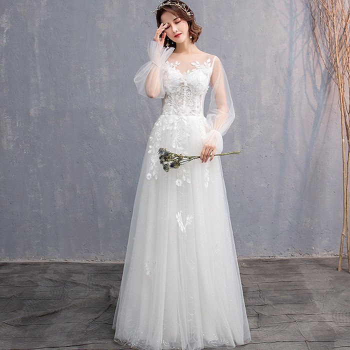 長袖 パーティードレス ウェティグドレス ロングドレス 結婚式 Aラインドレス 安い 大きいサイズ 二次会 海外挙式 花嫁 ドレス 花嫁 ワンピース エンパイア