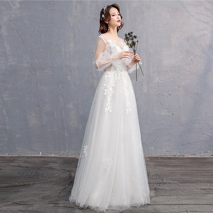 長袖 パーティードレス ウェティグドレス ロングドレス 結婚式 Aラインドレス 安い 大きいサイズ 二次会 海外挙式 花嫁 ドレス 花嫁 ワンピース エンパイア