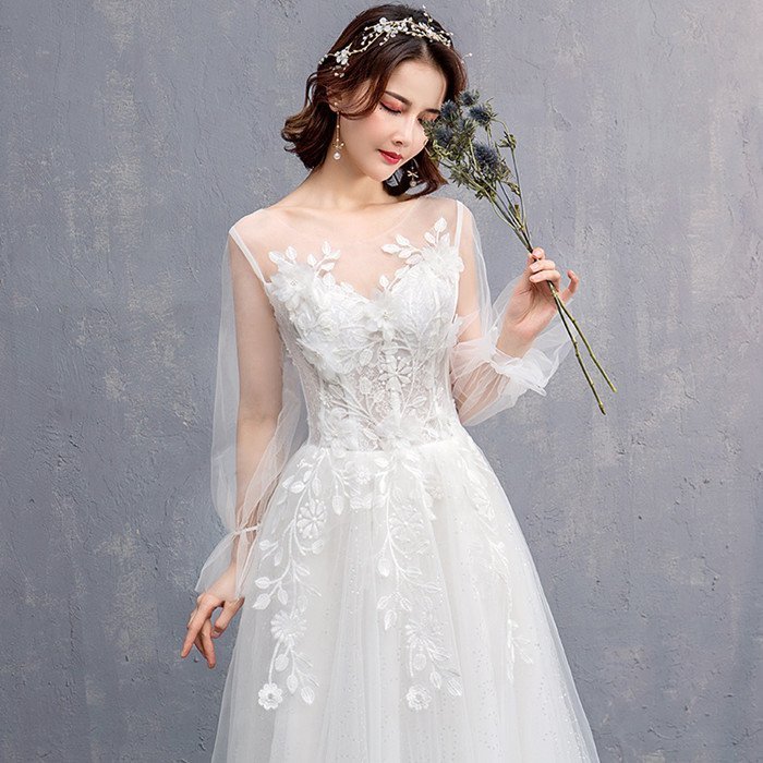 長袖 パーティードレス ウェティグドレス ロングドレス 結婚式 Aラインドレス 安い 大きいサイズ 二次会 海外挙式 花嫁 ドレス 花嫁 ワンピース エンパイア