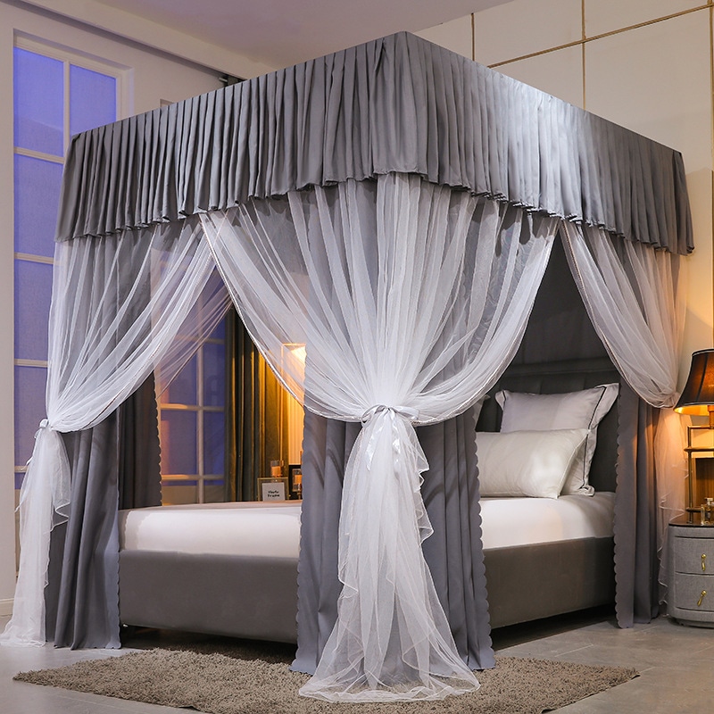 ブラックアウトベッドカーテンブラケットと統合された家庭用ベッドルームフロアベッドマントル完全に囲まれたダストプルーフ風力防止ウォーム