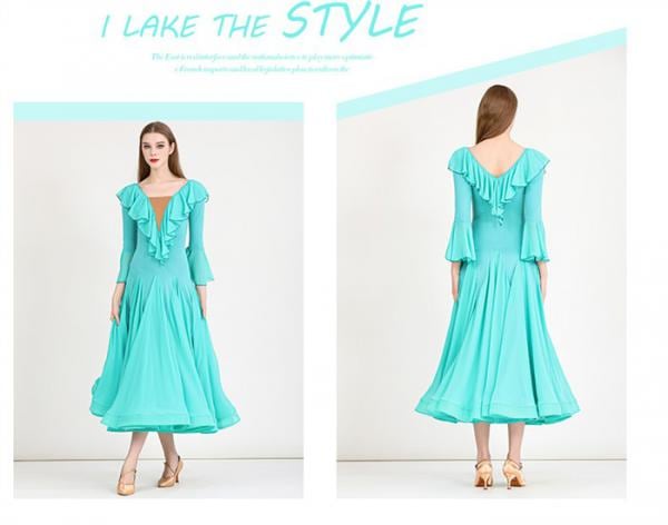 【新品追加】社交ダンスドレス モダンドレス 緑 社交ダンス衣装 社交ダンス ドレス 衣装 長袖 大きい裾 スタンダードドレス ワルツダンス ワンピースドレス ステージ衣装 ダンス衣装 ダンスウェア 競