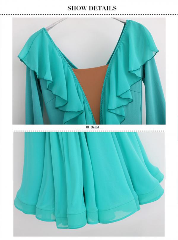 【新品追加】社交ダンスドレス モダンドレス 緑 社交ダンス衣装 社交ダンス ドレス 衣装 長袖 大きい裾 スタンダードドレス ワルツダンス ワンピースドレス ステージ衣装 ダンス衣装 ダンスウェア 競