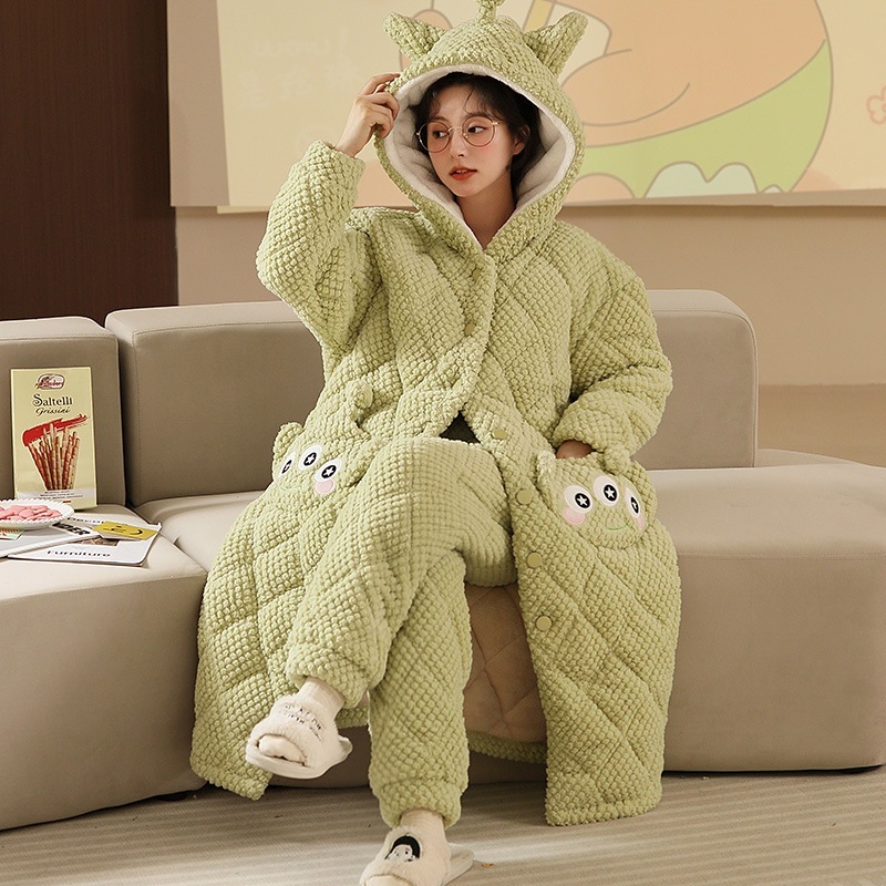 サンゴのベルベットの寝衣女性冬の新しい三層綿のパジャマフランネルのかわいい大きなサイズの保温家庭服 サンゴのベルベットの寝衣女性冬の新しい三層綿のパジャマフランネルのかわいい大きなサイズの保温家庭服