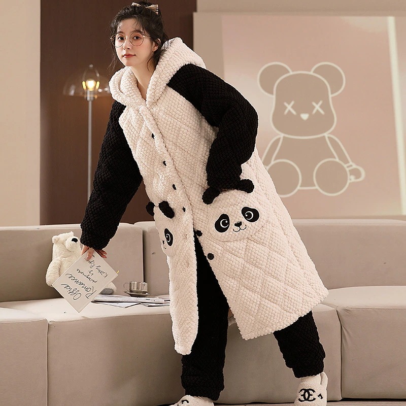 サンゴのベルベットの寝衣女性冬の新しい三層綿のパジャマフランネルのかわいい大きなサイズの保温家庭服 サンゴのベルベットの寝衣女性冬の新しい三層綿のパジャマフランネルのかわいい大きなサイズの保温家庭服