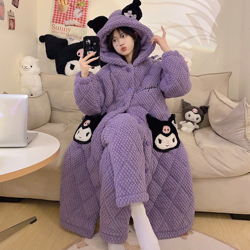 サンゴのベルベットの寝衣女性冬の新しい三層綿のパジャマフランネルのかわいい大きなサイズの保温家庭服 サンゴのベルベットの寝衣女性冬の新しい三層綿のパジャマフランネルのかわいい大きなサイズの保温家庭服