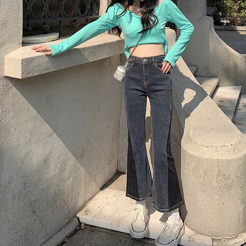 ジーンズ韓国デニムボトムス秋の新型スキニーパンツ高腰デザイン感が痩せているフレアーパンツ デニムパンツ ジーンズ韓国デニムボトムス秋の新型スキニーパンツ高腰デザイン感が痩せているフレアーパンツ デニムパンツ