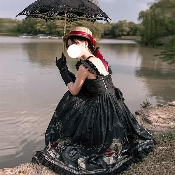 ロリータ ワンピース リボン Aライン 膝上丈 Lolita ゆめかわ フリル 可愛い 萌え萌え 友達 姉妹 プレゼント レディース コスチューム 仮装_1