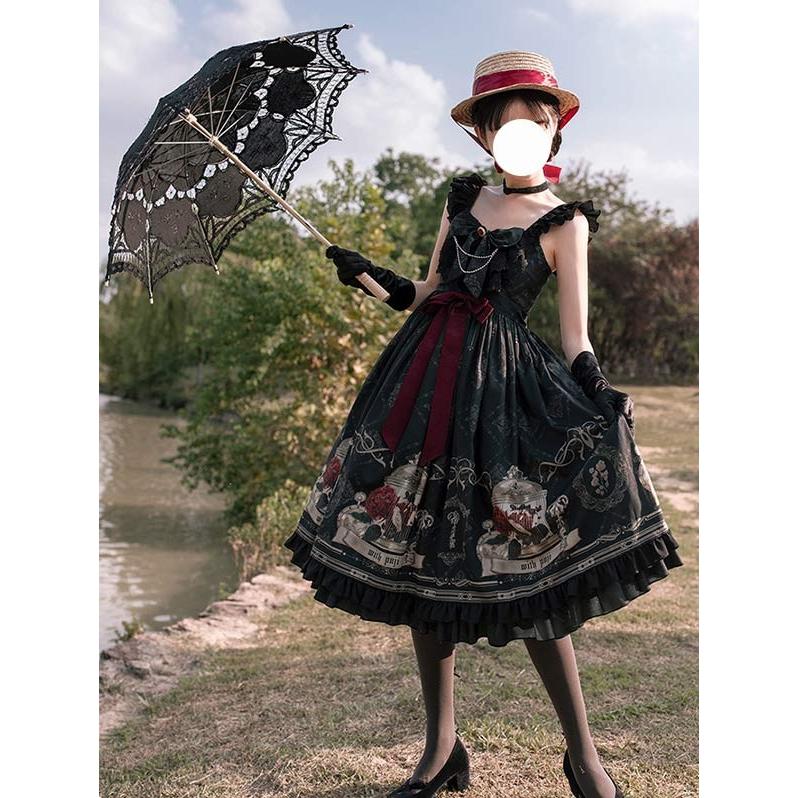 ロリータ ワンピース リボン Aライン 膝上丈 Lolita ゆめかわ フリル 可愛い 萌え萌え 友達 姉妹 プレゼント レディース コスチューム 仮装_2
