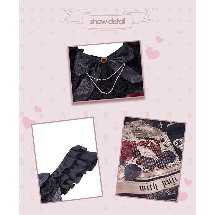 ロリータ ワンピース リボン Aライン 膝上丈 Lolita ゆめかわ フリル 可愛い 萌え萌え 友達 姉妹 プレゼント レディース コスチューム 仮装_5