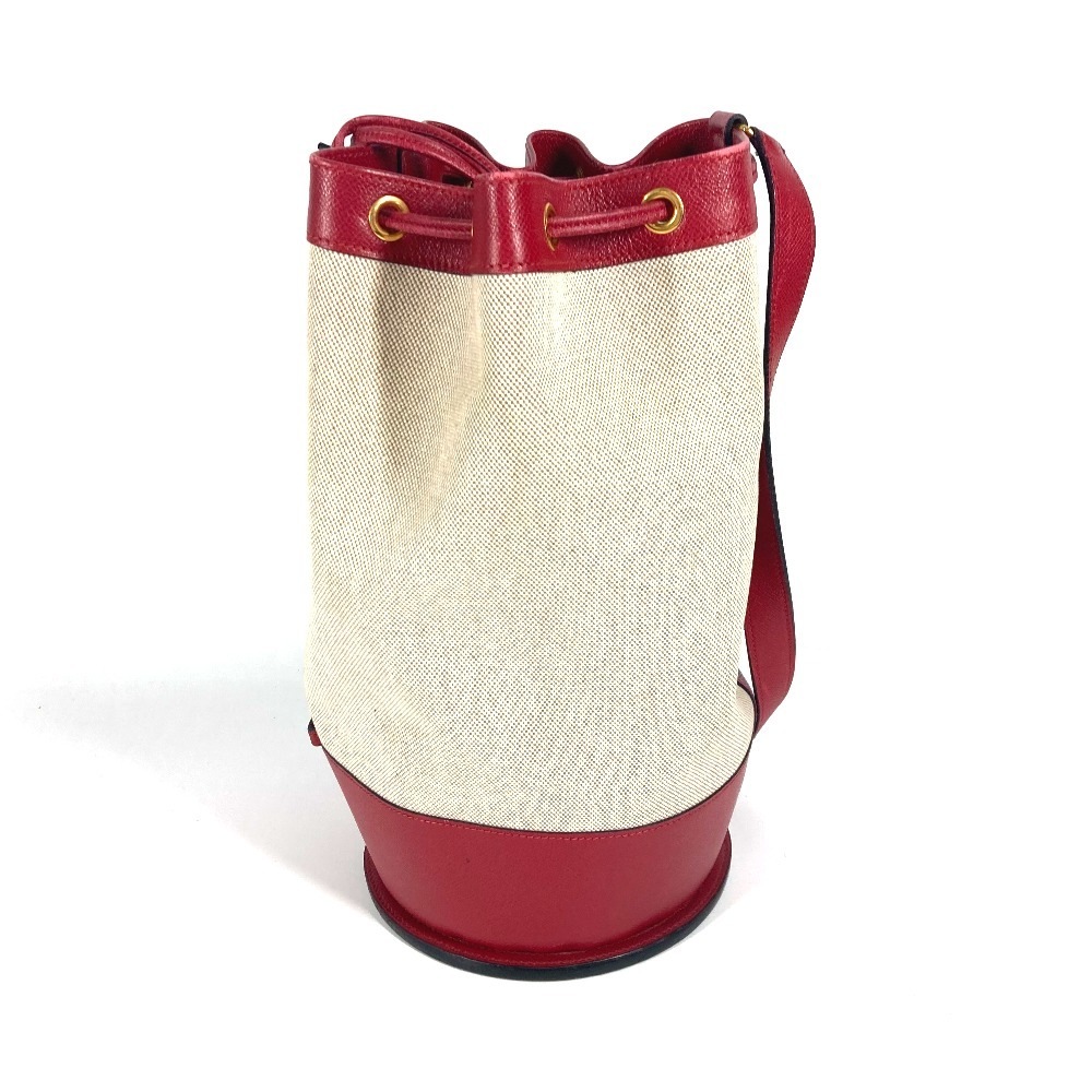 ショルダーバッグ スタンディ ヴィンテージ カバン 斜め掛け 巾着バッグ レザー/キャンバス レッド ショルダーバッグ スタンディ ヴィンテージ カバン 斜め掛け 巾着バッグ レザー/キャンバス レッド