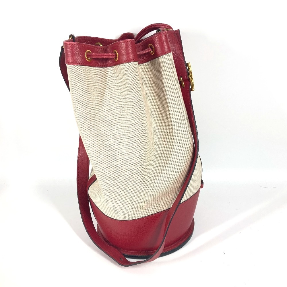 ショルダーバッグ スタンディ ヴィンテージ カバン 斜め掛け 巾着バッグ レザー/キャンバス レッド ショルダーバッグ スタンディ ヴィンテージ カバン 斜め掛け 巾着バッグ レザー/キャンバス レッド