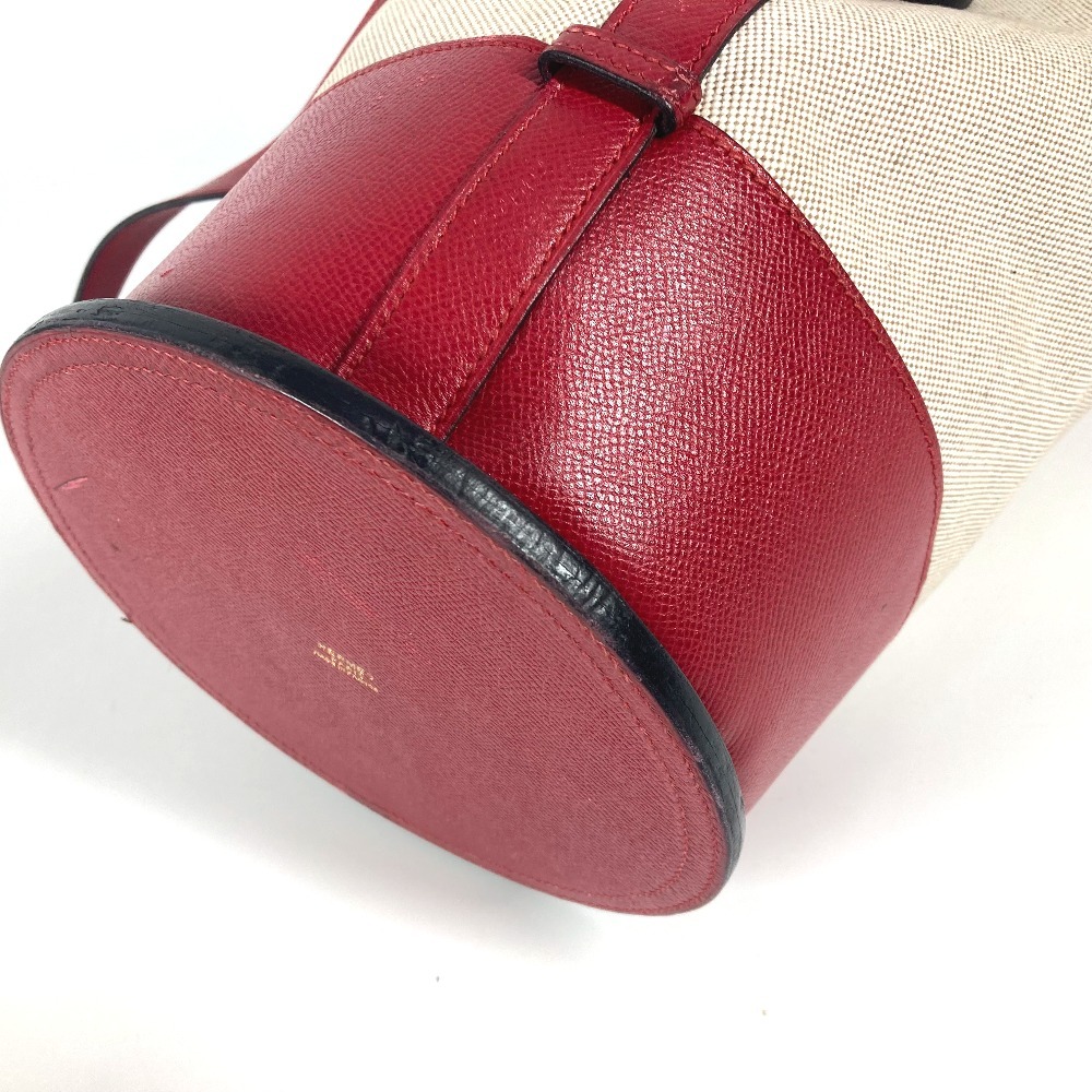 ショルダーバッグ スタンディ ヴィンテージ カバン 斜め掛け 巾着バッグ レザー/キャンバス レッド ショルダーバッグ スタンディ ヴィンテージ カバン 斜め掛け 巾着バッグ レザー/キャンバス レッド