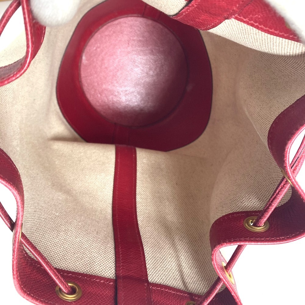 ショルダーバッグ スタンディ ヴィンテージ カバン 斜め掛け 巾着バッグ レザー/キャンバス レッド ショルダーバッグ スタンディ ヴィンテージ カバン 斜め掛け 巾着バッグ レザー/キャンバス レッド