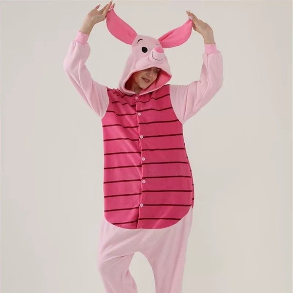 着ぐるみ ディズニー ピグレット 男女兼用 フリーサイズ 大人用 パジャマ フリース ルームウエア サロペット オールイン フード付き 着ぐるみ ディズニー ピグレット 男女兼用 フリーサイズ 大人用