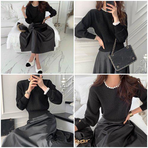 ニット セーター トップス ニットセーター ニットトップス レディース パール エレガント シンプル 秋冬新作 パーティー 二次会 お呼ばれ 上品 おしゃれ 可愛い ガーリー 上品 シンプル 無地 大