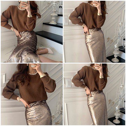 ニット セーター トップス ニットセーター ニットトップス レディース パール エレガント シンプル 秋冬新作 パーティー 二次会 お呼ばれ 上品 おしゃれ 可愛い ガーリー 上品 シンプル 無地 大