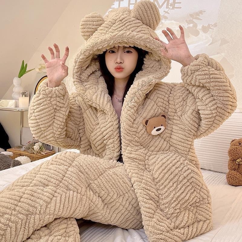 ルームウェア セットアップ 冬 2025新型厚手加絨フランネルホームウェア冬 可愛い パジャマ レディース 秋冬 韓国 部屋着 ルームウェア セットアップ 冬 2025新型厚手加絨フランネルホームウェア冬 可愛い パジャマ レディース 秋冬 韓国 部屋着