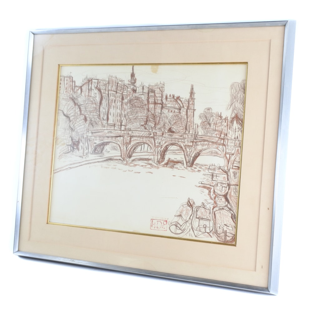 Hideo Nishiyama 西山 英雄 絵画 『セーヌの流』 絵画 ユニセックス 中古品