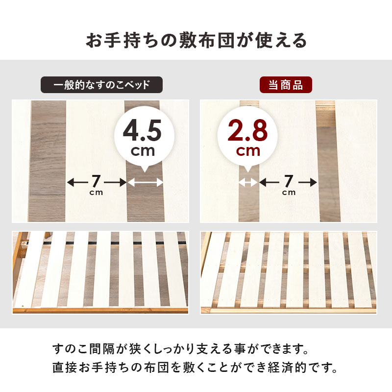 棚コンセント付き 3段階高さ調節 頑丈すのこベッド [ts120770] [ポケットコイルマットレス付き] セミダブル ダークブラウン