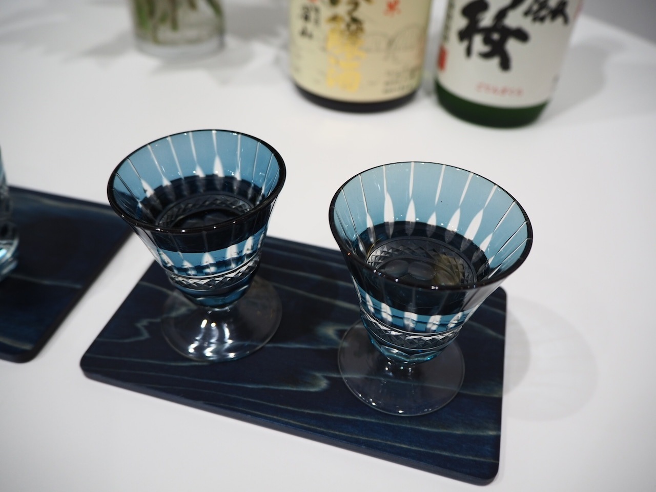 藍染杉コースター＆藍切子グラス 高台 セット