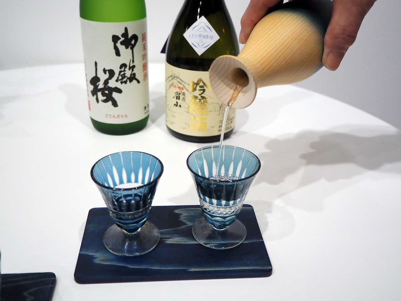 藍染杉コースター＆藍切子グラス 高台 セット