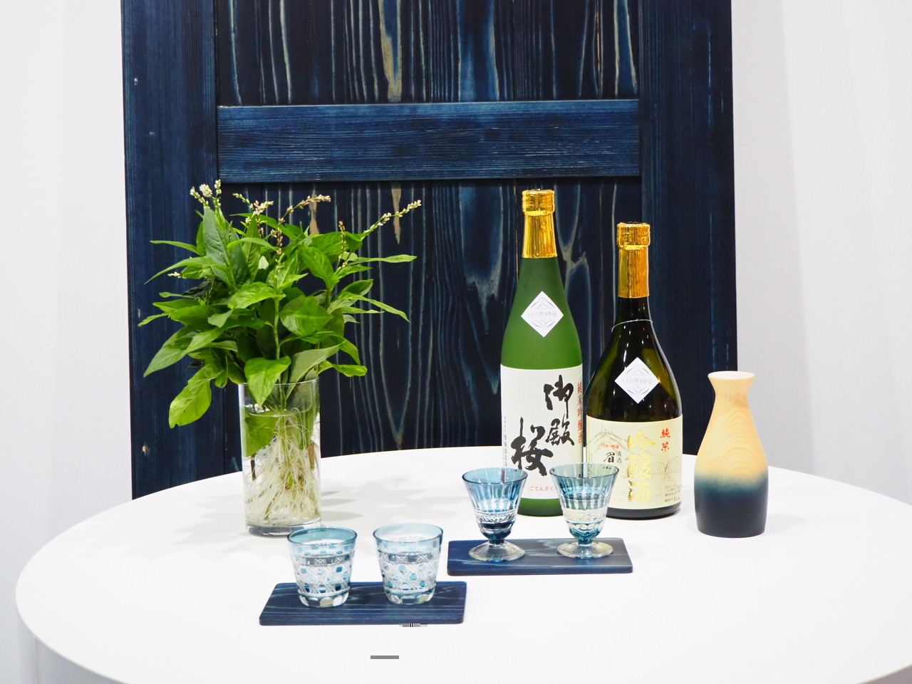 藍染杉コースター＆藍切子グラス 高台 セット