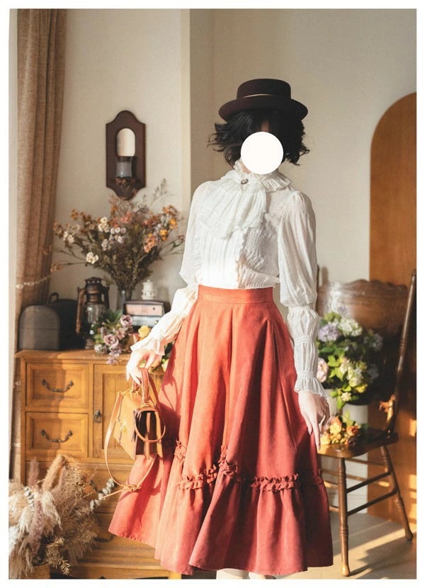 ロリータ スカート ミモレ丈 フリル 春服 レディース フレアスカート ゴムウエスト レトロ風 エレガント ハイウエスト Aライン リボン カチューシャ 森ガール コスチューム 日常着 お出かけ