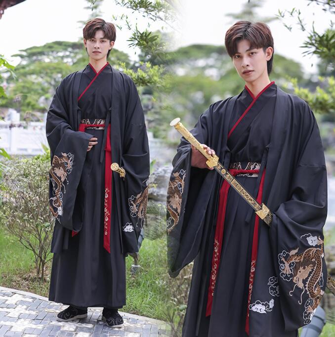 中華コスプレ衣装 メンズチ ャイナ服 漢服 中華服上下セットアップ 男性 大人 チャイナドレス 中華衣装 長袖 袴風スカート 華流コスチューム 舞台 ステージ衣装 エスニックな刺しゅう龍 中国古代時代