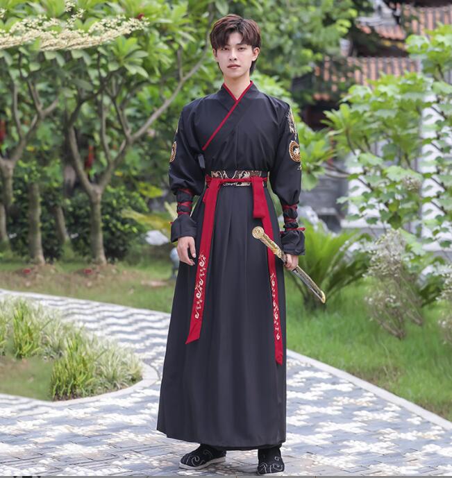 中華コスプレ衣装 メンズチ ャイナ服 漢服 中華服上下セットアップ 男性 大人 チャイナドレス 中華衣装 長袖 袴風スカート 華流コスチューム 舞台 ステージ衣装 エスニックな刺しゅう龍 中国古代時代