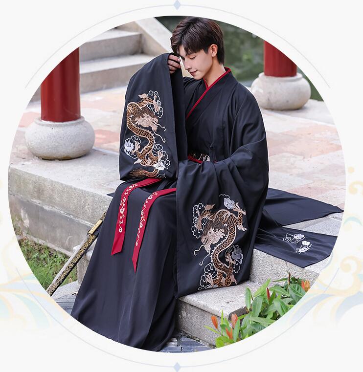 中華コスプレ衣装 メンズチ ャイナ服 漢服 中華服上下セットアップ 男性 大人 チャイナドレス 中華衣装 長袖 袴風スカート 華流コスチューム 舞台 ステージ衣装 エスニックな刺しゅう龍 中国古代時代
