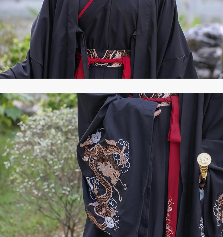 中華コスプレ衣装 メンズチ ャイナ服 漢服 中華服上下セットアップ 男性 大人 チャイナドレス 中華衣装 長袖 袴風スカート 華流コスチューム 舞台 ステージ衣装 エスニックな刺しゅう龍 中国古代時代