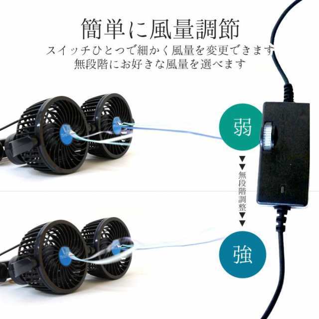 車載 扇風機 車 ツインファン ヘッドレスト 後席専用 角度調節 12V 車内 シガー 風量調節46