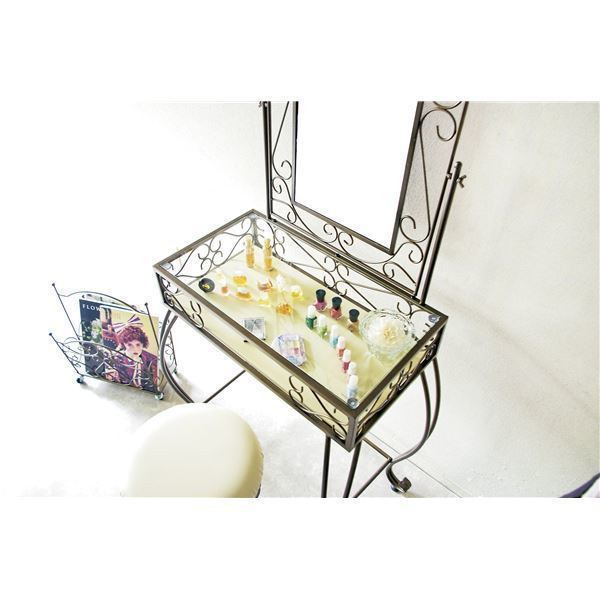 猫足ドレッサー（丸形スツール付き） 強化ガラス天板/スチール