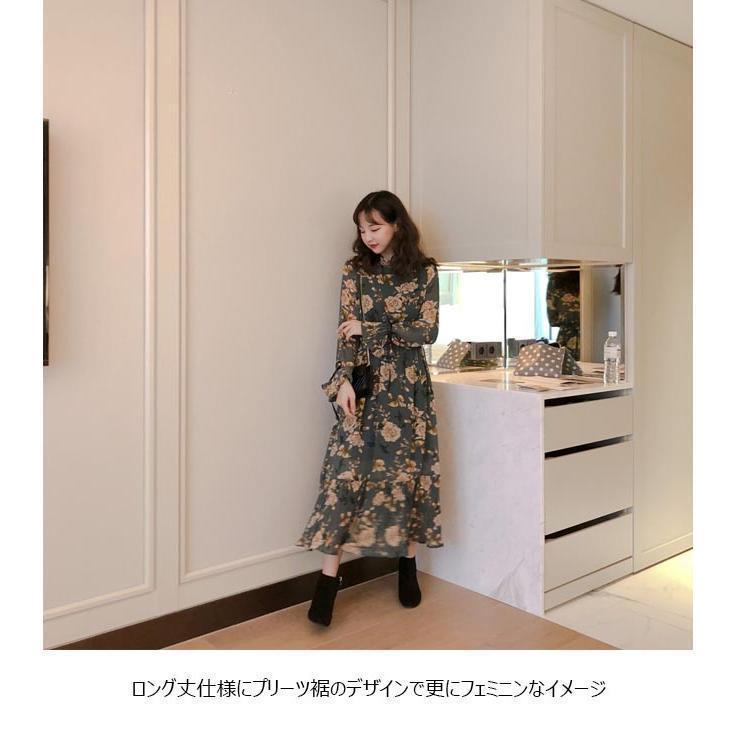 春 夏 花柄ワンピース ロング ワンピース 秋 レディース シフォンワンピース 長袖 マキシワンピース 花柄 長袖ワンピース 春 レトロ ミモレワンピース