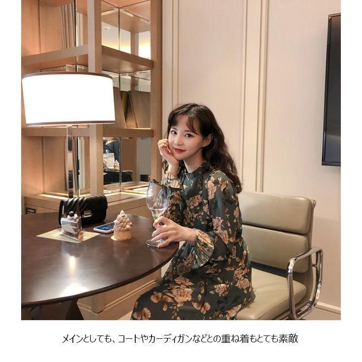 春 夏 花柄ワンピース ロング ワンピース 秋 レディース シフォンワンピース 長袖 マキシワンピース 花柄 長袖ワンピース 春 レトロ ミモレワンピース