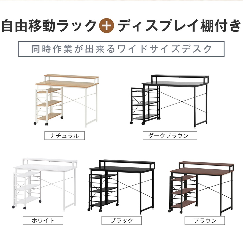 【ホワイト】パソコンデスク キャスター付きで移動可能ラック付き デスクサイドワゴン キャスター付き YAMAZEN(山善) パソコン