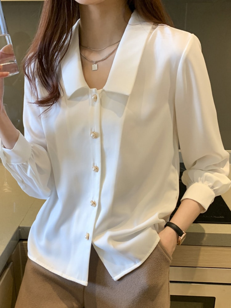 レディース トップス シャツ 長袖 襟付き 角襟 前開き かわいい 大人可愛い きれいめ シンプル カジュアル おしゃれ ラフ クール フォーマル かっちり 都会的 トップス シャツ ミディアム丈 袖付き 長袖 襟付き 角襟 前開き