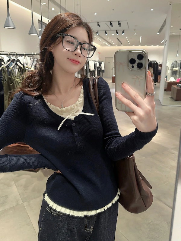 Anew 新品未使用、初秋新作、レディースゴルフフェイクツーピース長袖トップス ゴルフウェア レディース トップス 長袖 春夏 UVカット 日焼け防止 uv