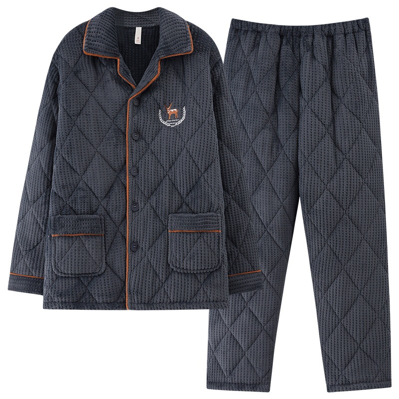 冬の男性パジャマ牛乳パイル三層綿ベルベット厚手フランネル保温綿入れの家庭服二点セット 冬の男性パジャマ牛乳パイル三層綿ベルベット厚手フランネル保温綿入れの家庭服二点セット